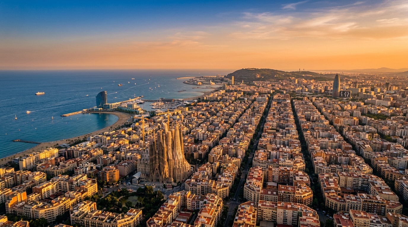 Luchtfoto van Barcelona, bestemming van FlyKube-vluchten vanuit Amsterdam