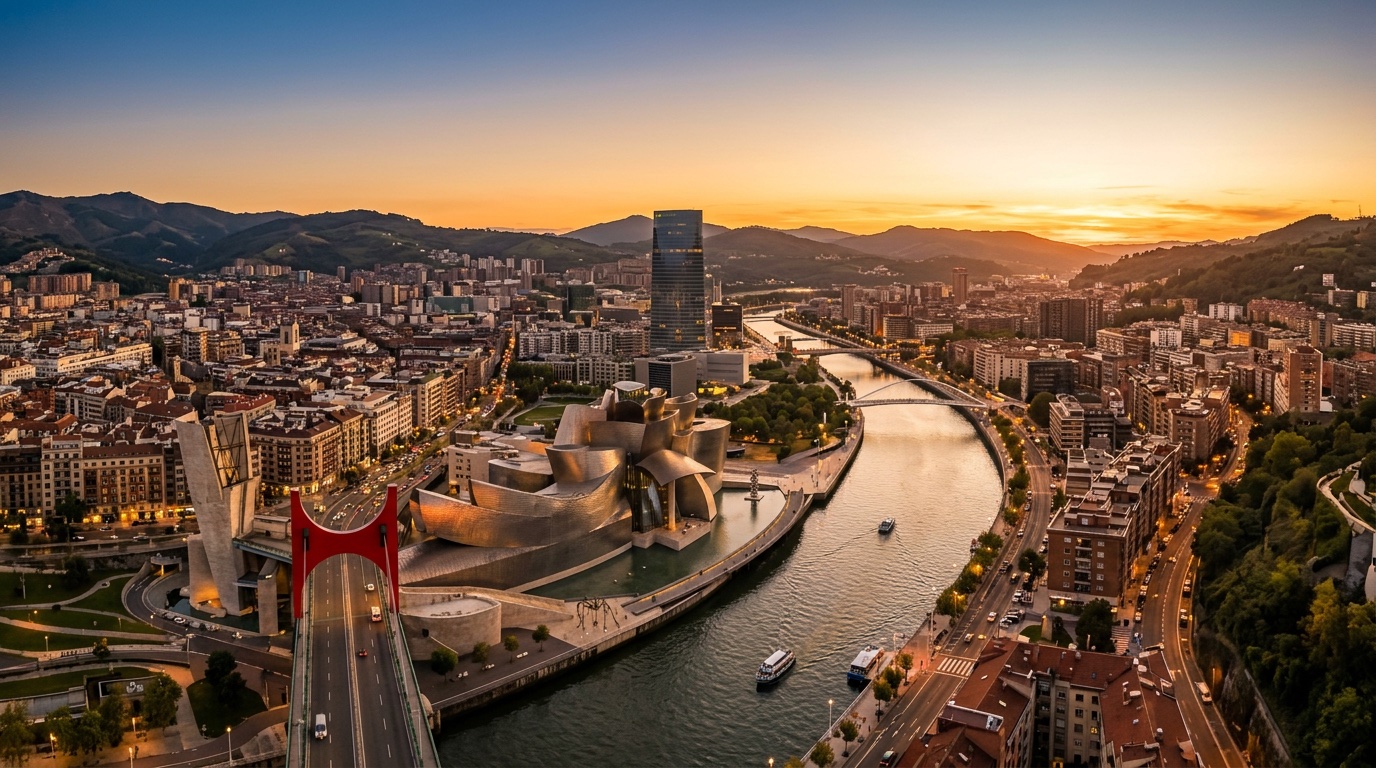 Luchtfoto van Bilbao, bestemming van FlyKube-vluchten vanuit Amsterdam