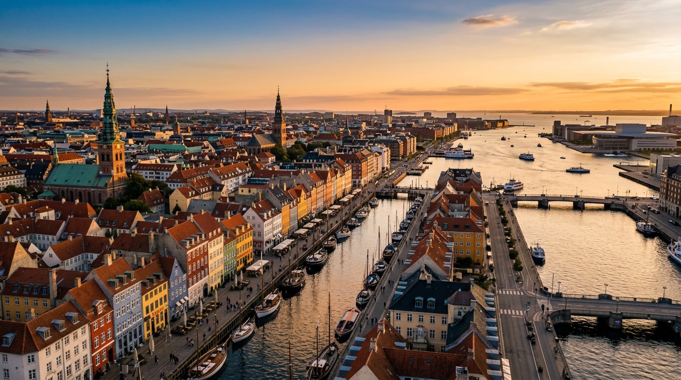 Aerial view of Copenhagen, the destination for FlyKube flights from Amsterdam