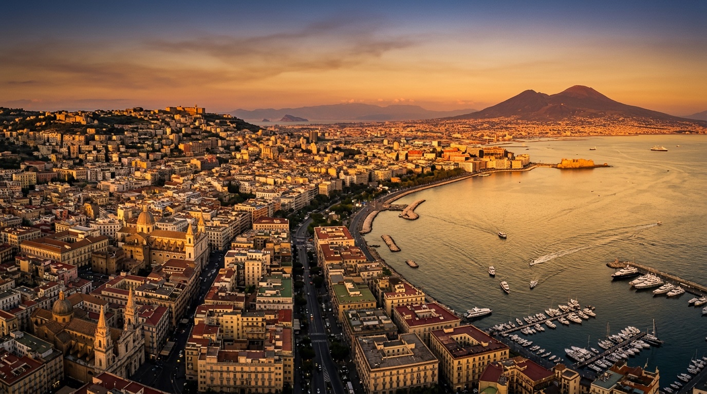 Aerial view of Naples, the destination for FlyKube flights from Amsterdam