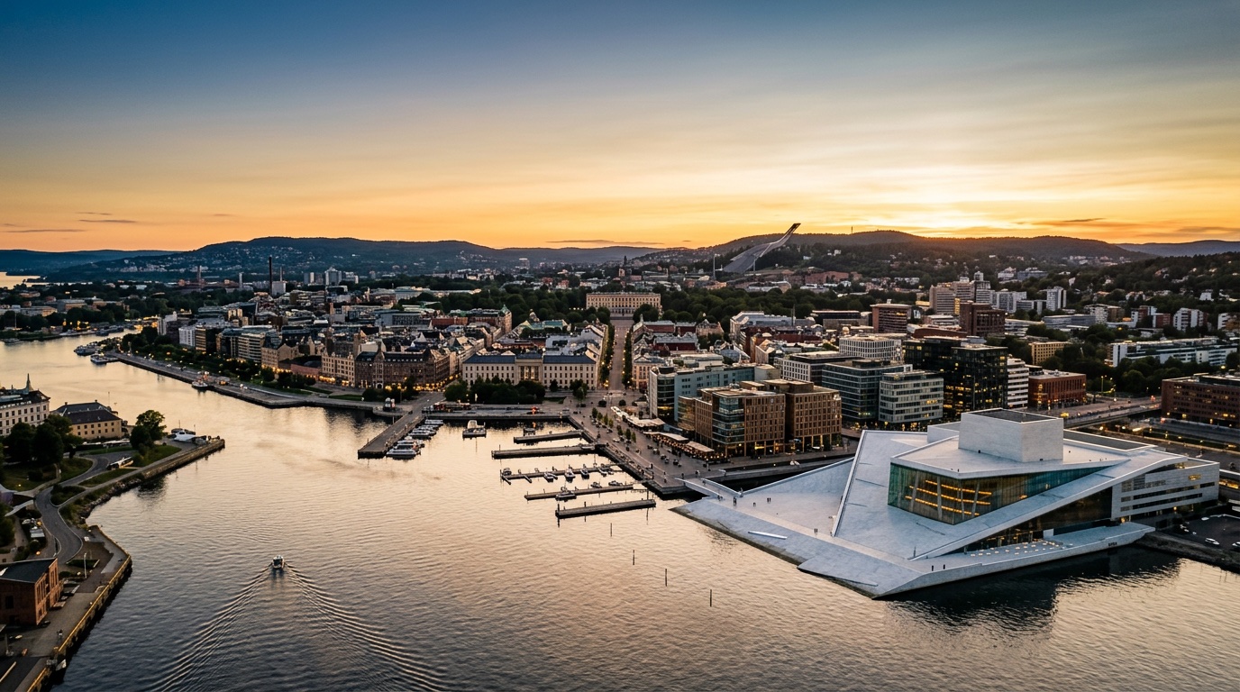 Aerial view of Oslo, the destination for FlyKube flights from Amsterdam