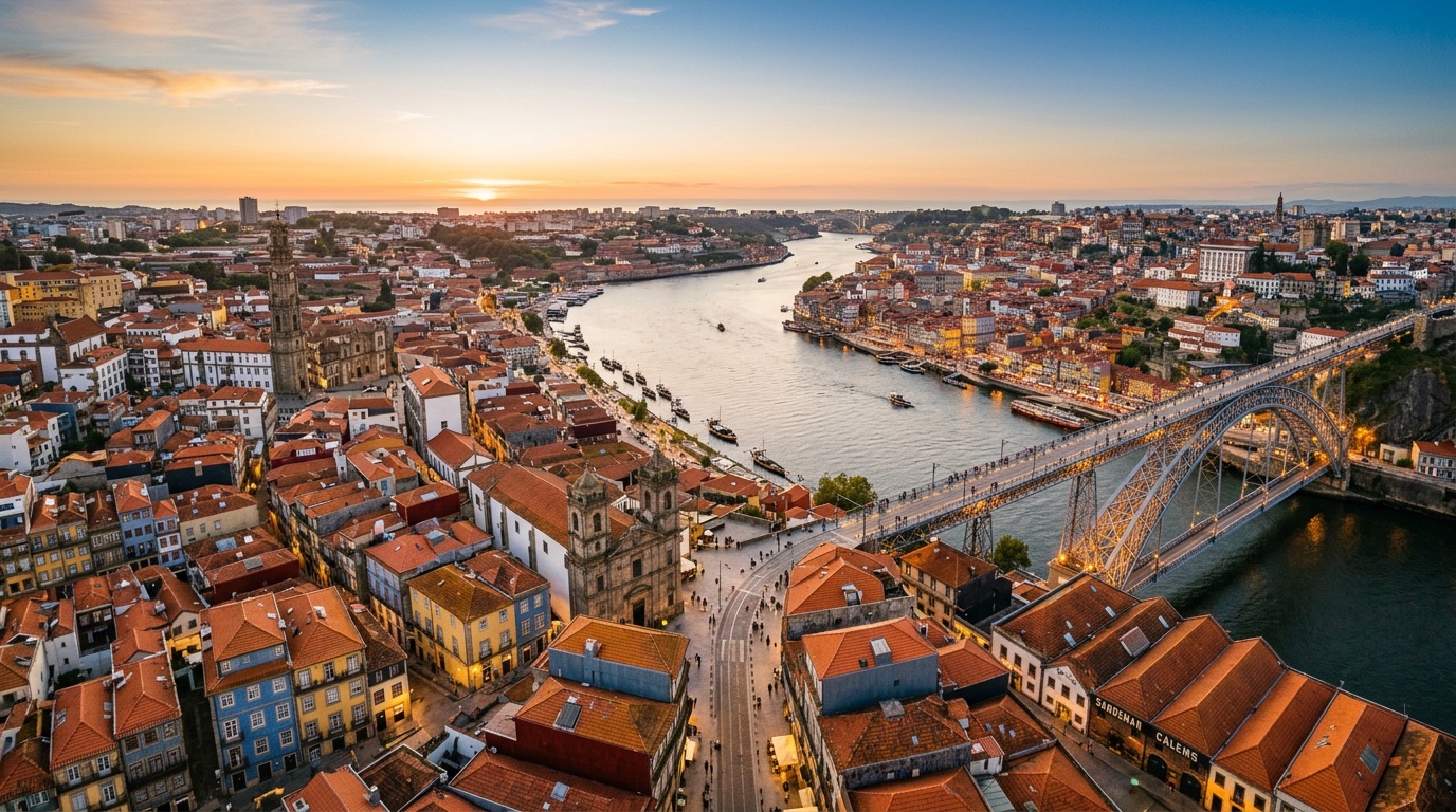 Aerial view of Porto, the destination for FlyKube flights from Amsterdam