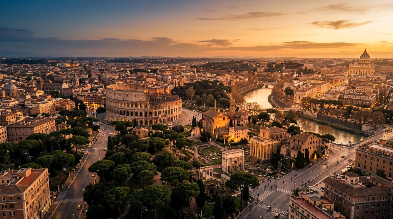 Aerial view of Rome, the destination for FlyKube flights from Amsterdam