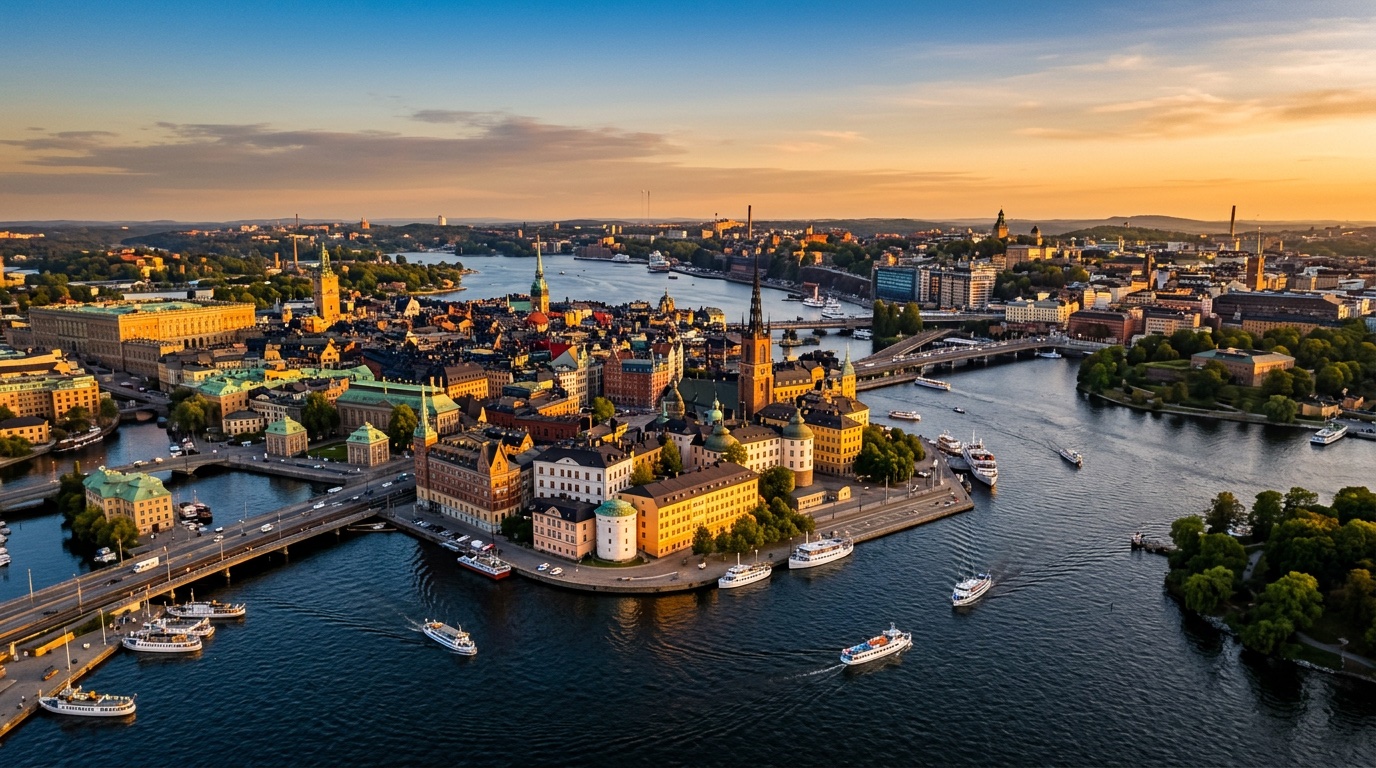 Aerial view of Stockholm, the destination for FlyKube flights from Amsterdam