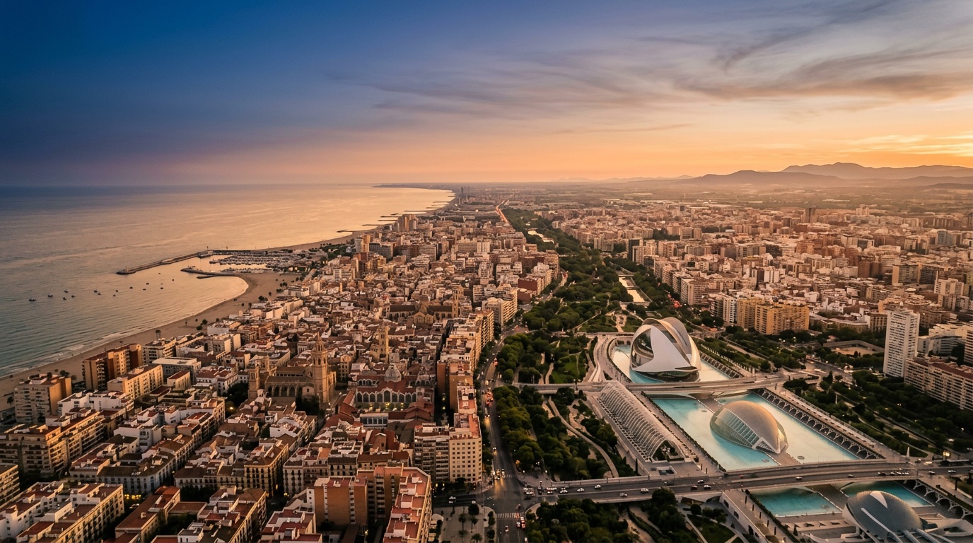 Aerial view of Valencia, the destination for FlyKube flights from Amsterdam