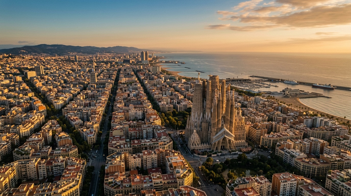 Aerial view of Barcelona, the destination for FlyKube flights from Athens