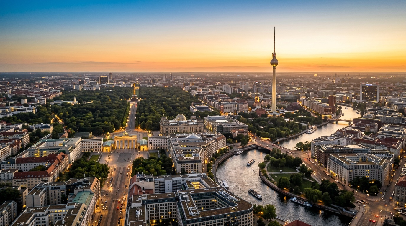 Aerial view of Berlin, the destination for FlyKube flights from Athens