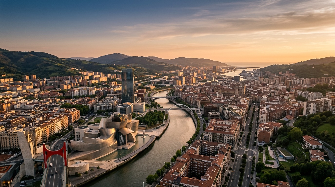 Aerial view of Bilbao, the destination for FlyKube flights from Athens