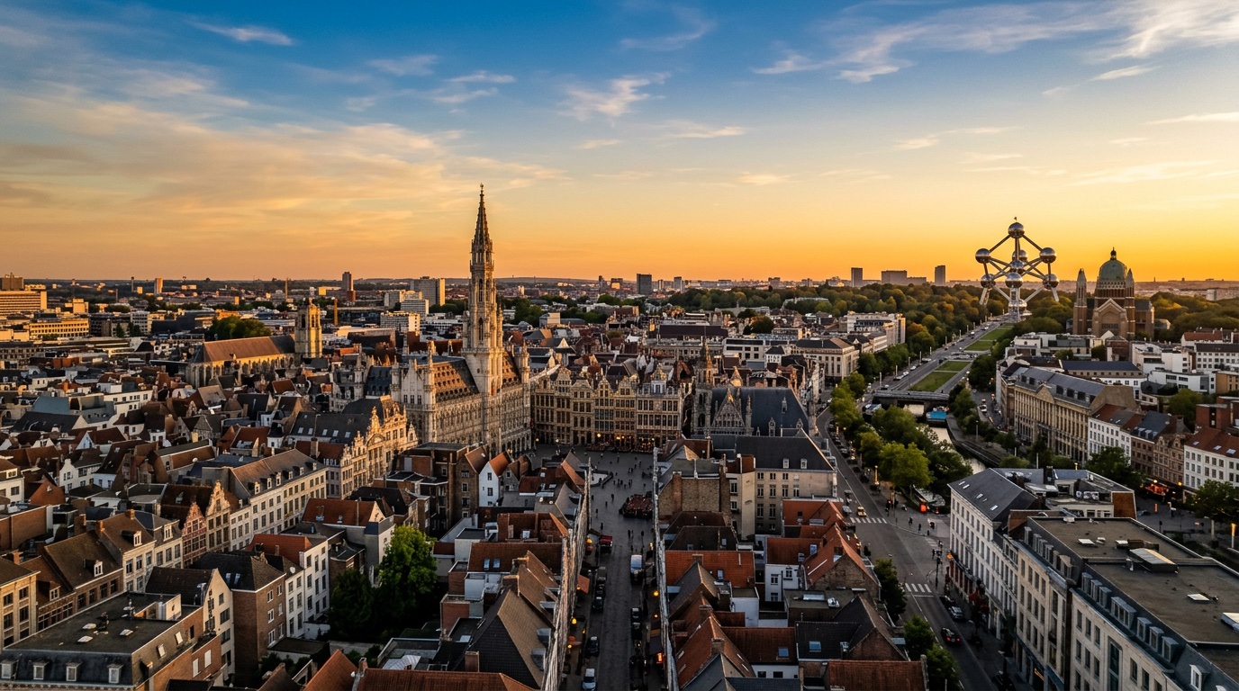 Aerial view of Brussels, the destination for FlyKube flights from Athens
