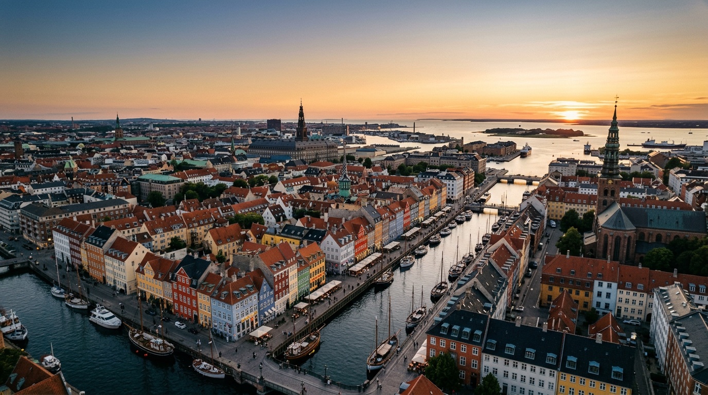 Aerial view of Copenhagen, the destination for FlyKube flights from Athens
