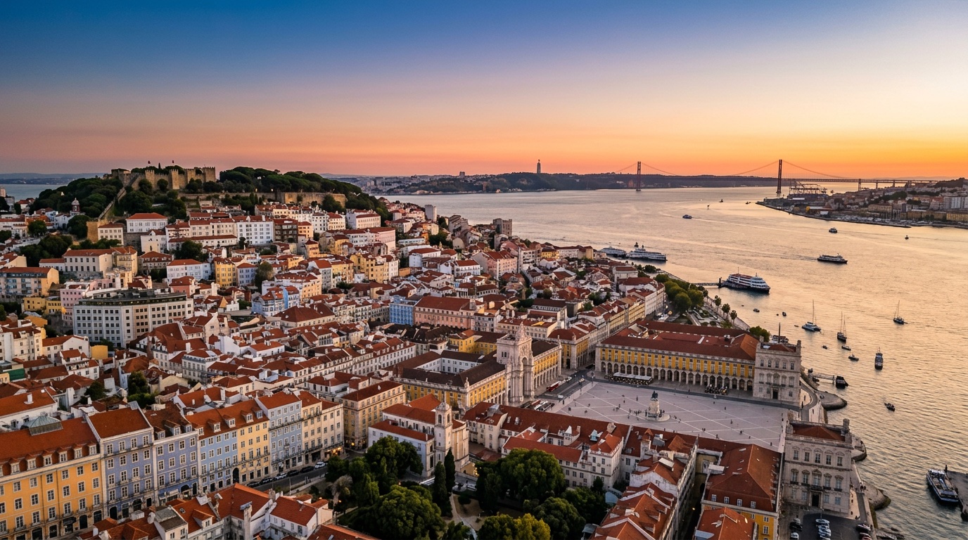Aerial view of Lisbon, the destination for FlyKube flights from Athens