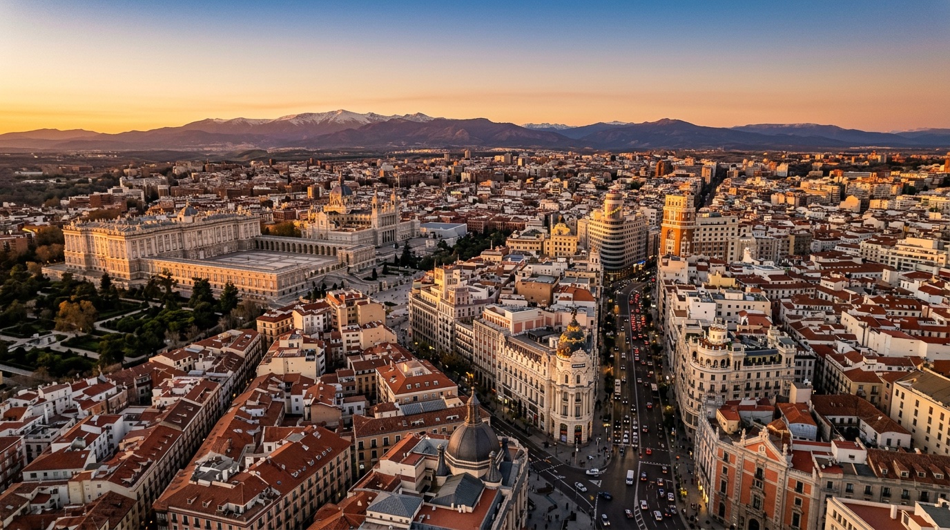 Aerial view of Madrid, the destination for FlyKube flights from Athens