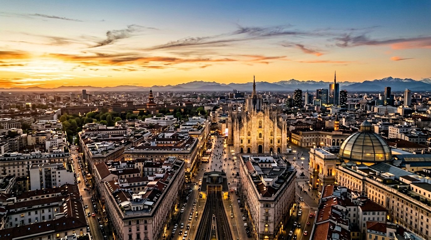 Aerial view of Milan, the destination for FlyKube flights from Athens