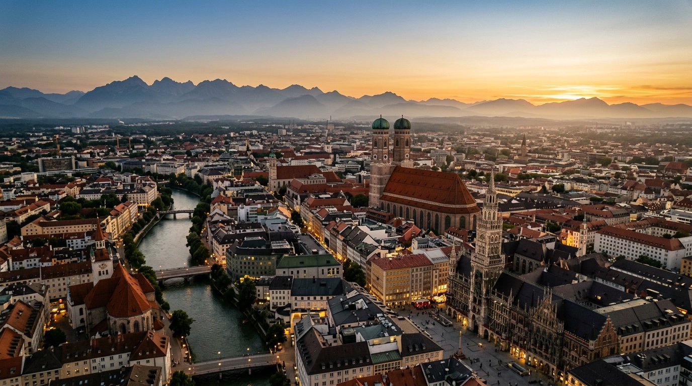 Aerial view of Munich, the destination for FlyKube flights from Athens