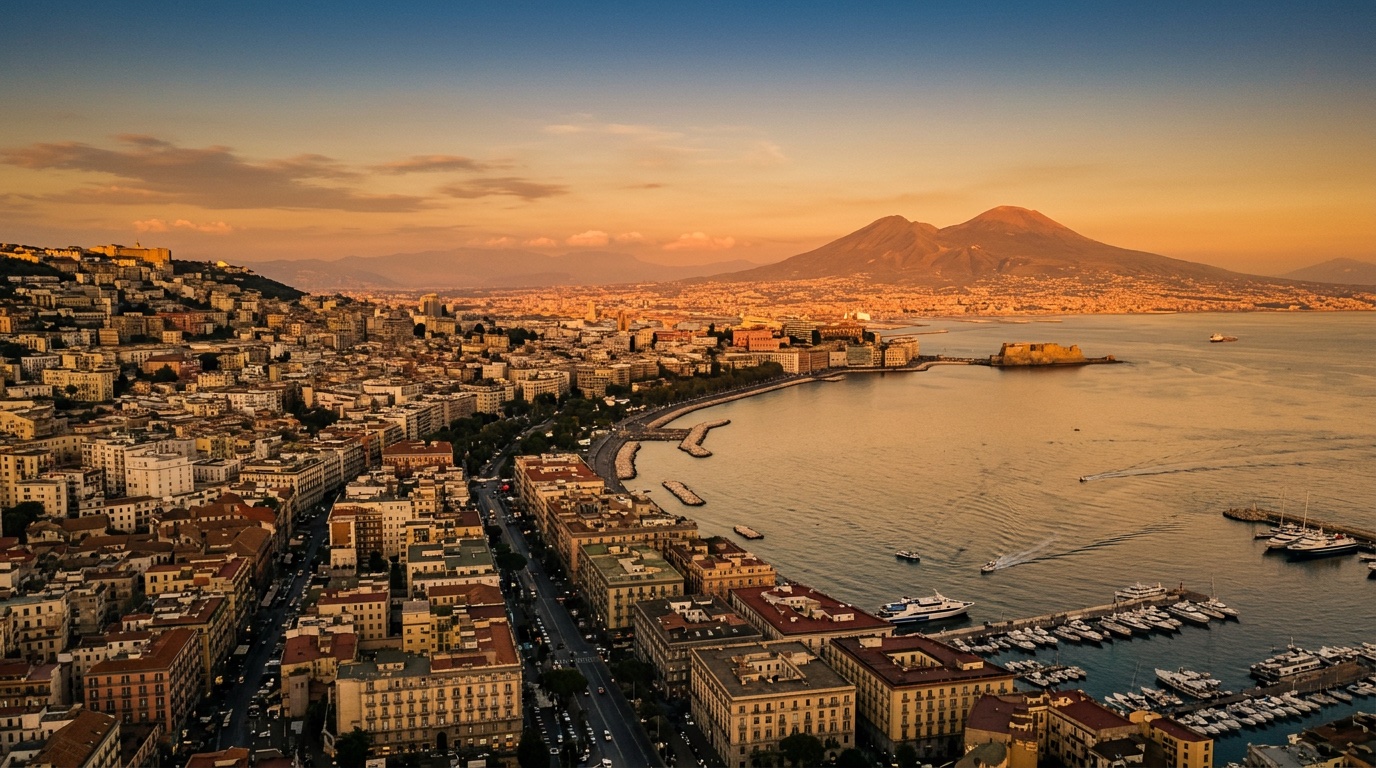 Aerial view of Naples, the destination for FlyKube flights from Athens