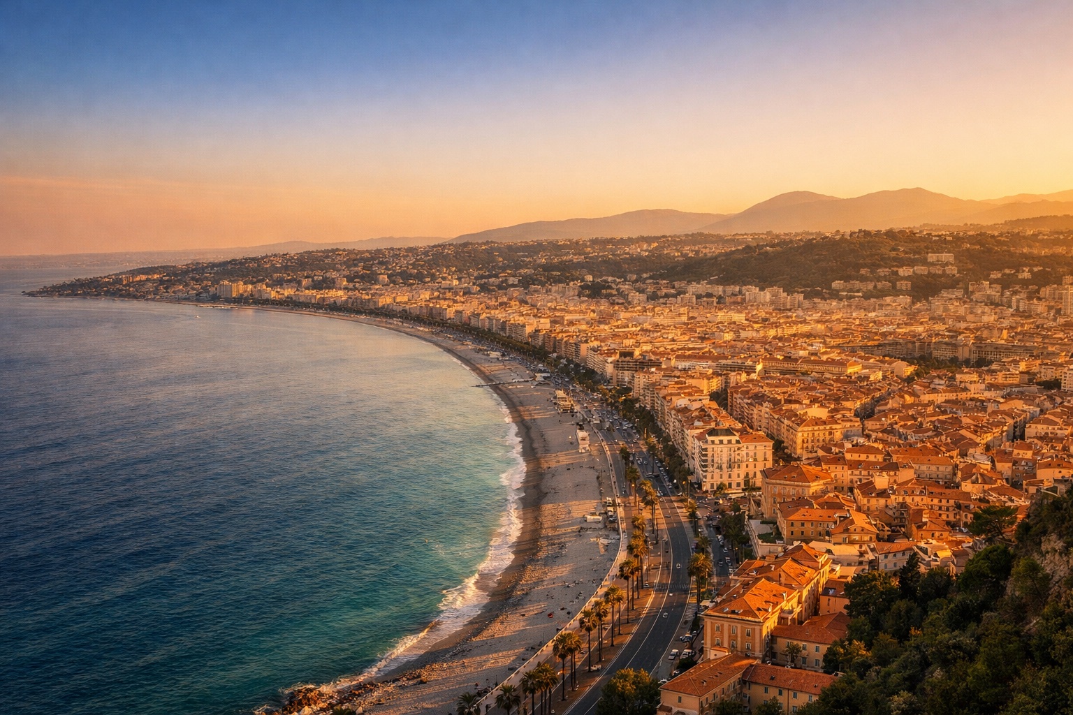 Aerial view of Nice, the destination for FlyKube flights from Athens