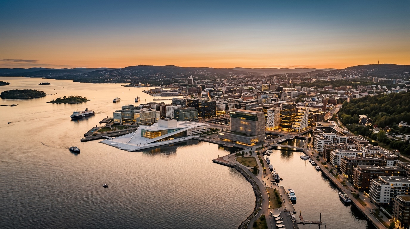 Aerial view of Oslo, the destination for FlyKube flights from Athens