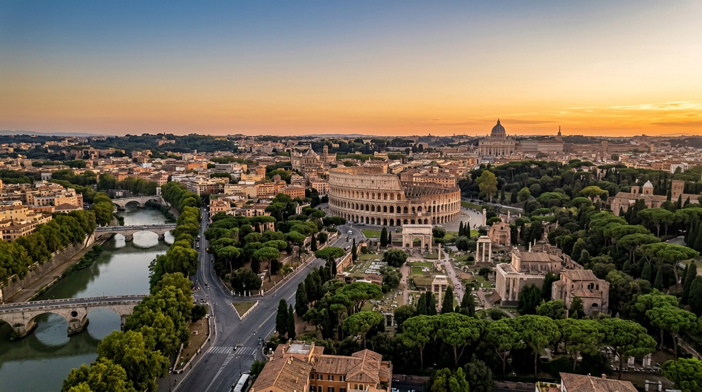 Aerial view of Rome, the destination for FlyKube flights from Athens