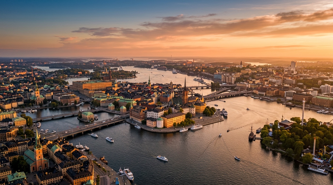 Aerial view of Stockholm, the destination for FlyKube flights from Athens