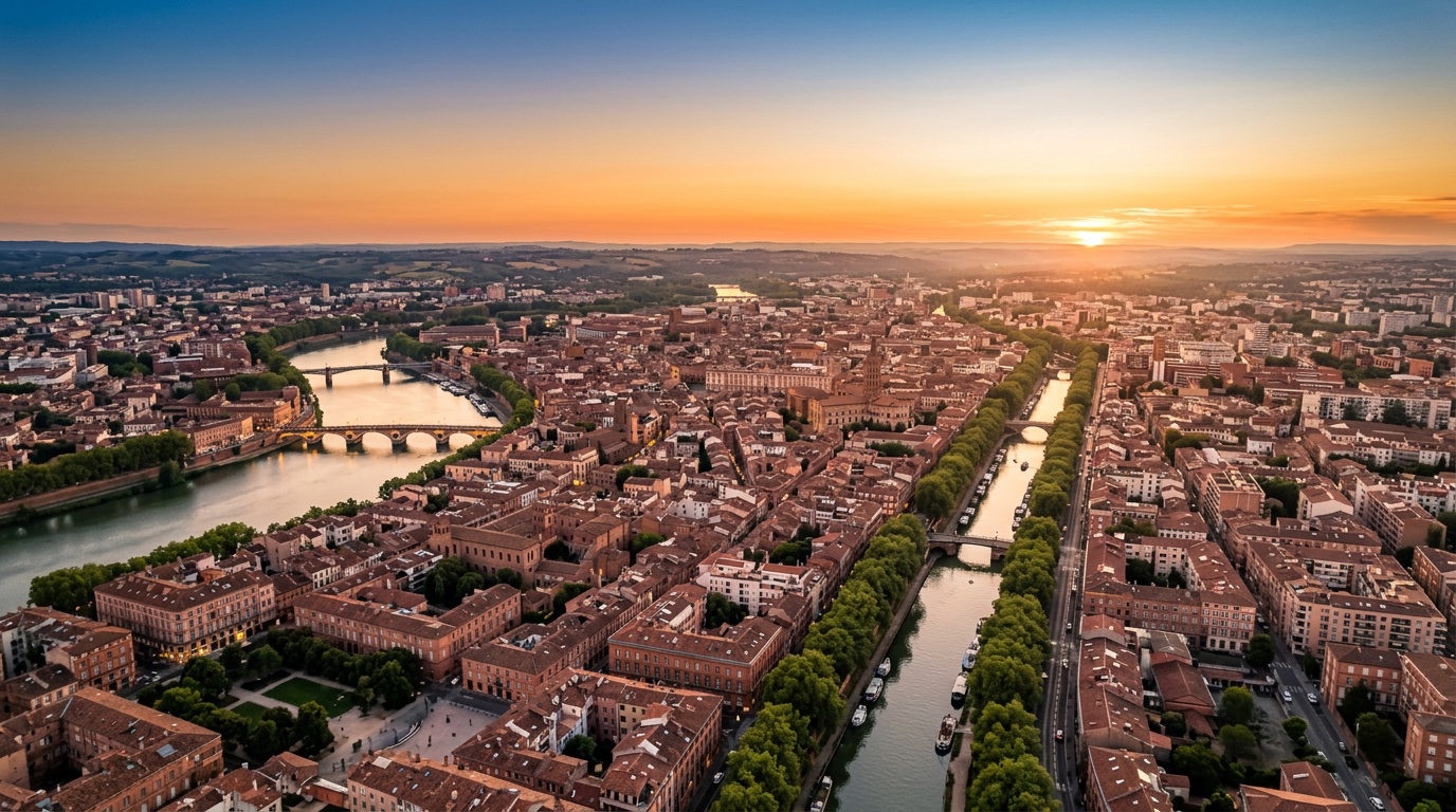 Aerial view of Toulouse, the destination for FlyKube flights from Athens