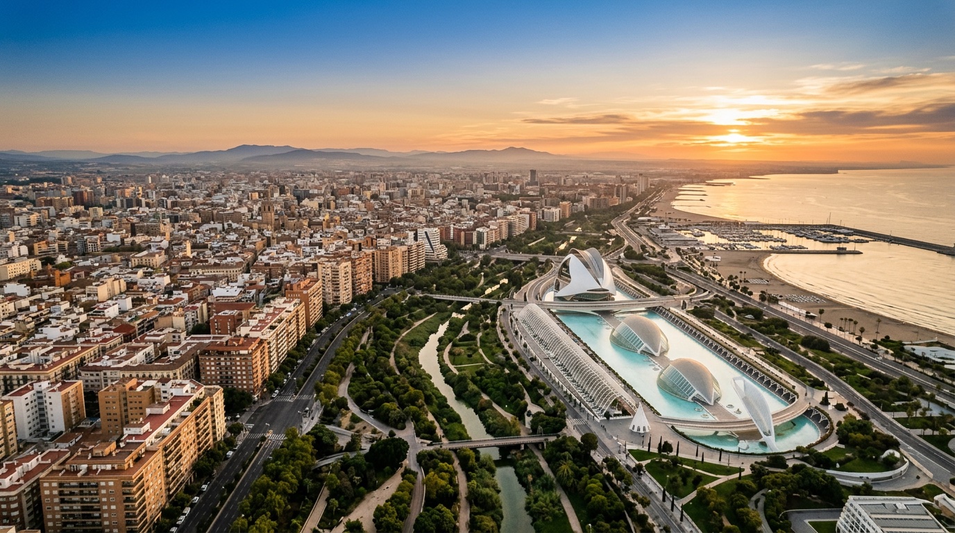 Aerial view of Valencia, the destination for FlyKube flights from Athens