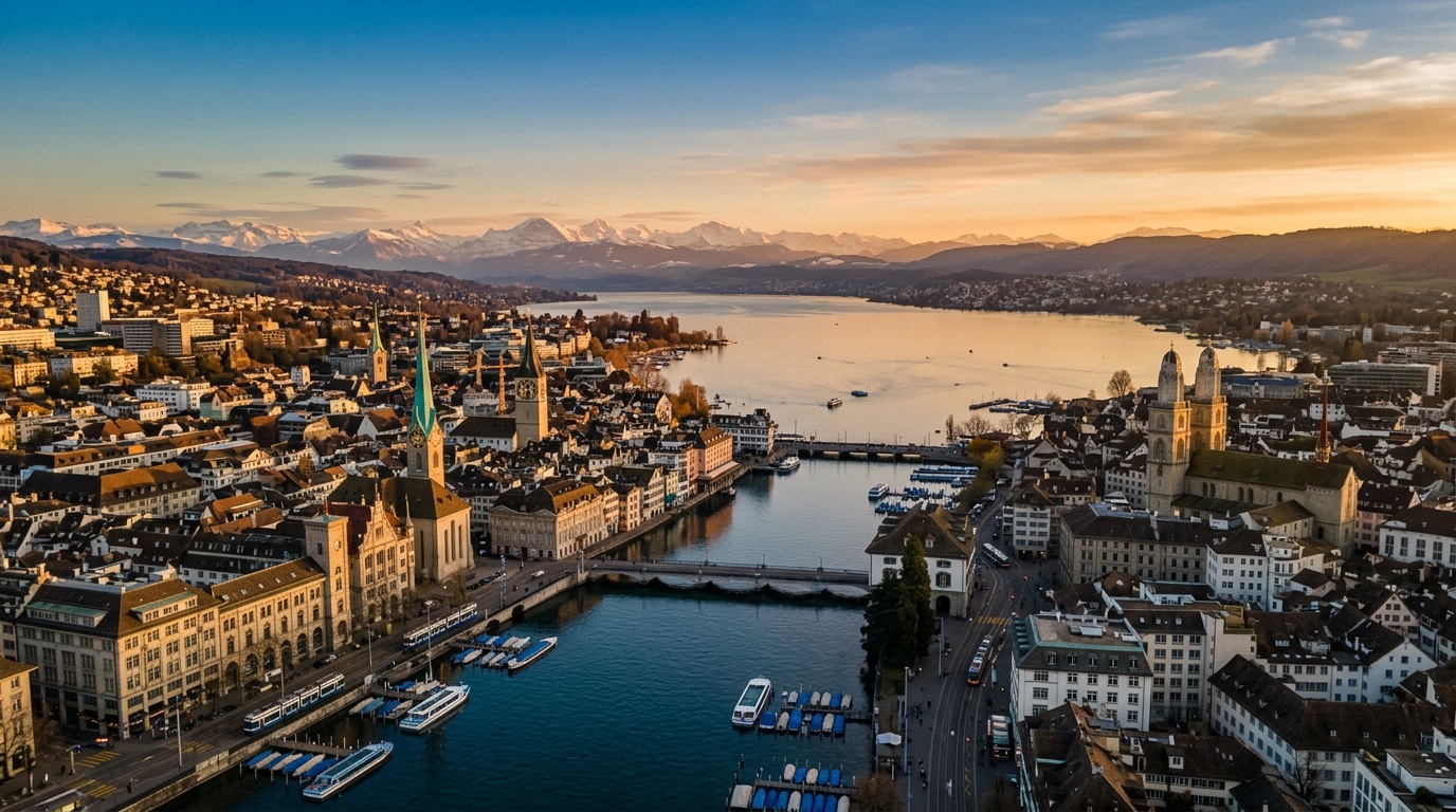 Aerial view of Zurich, the destination for FlyKube flights from Athens