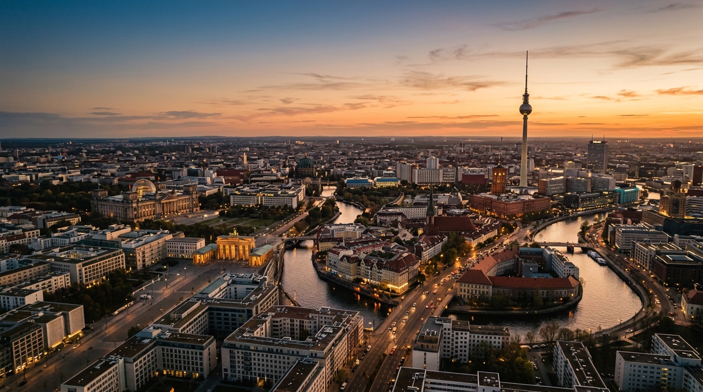 Widok z lotu ptaka na Berlin, cel lotów FlyKube z Barcelona