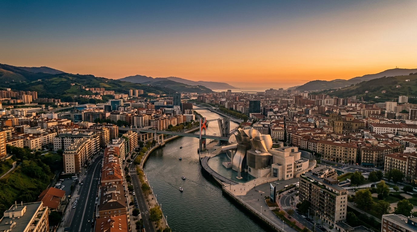 Aerial view of Bilbao, the destination for FlyKube flights from Barcelona