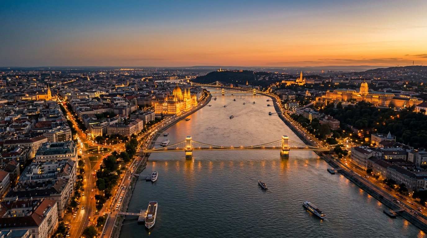 Aerial view of Budapest, the destination for FlyKube flights from Barcelona