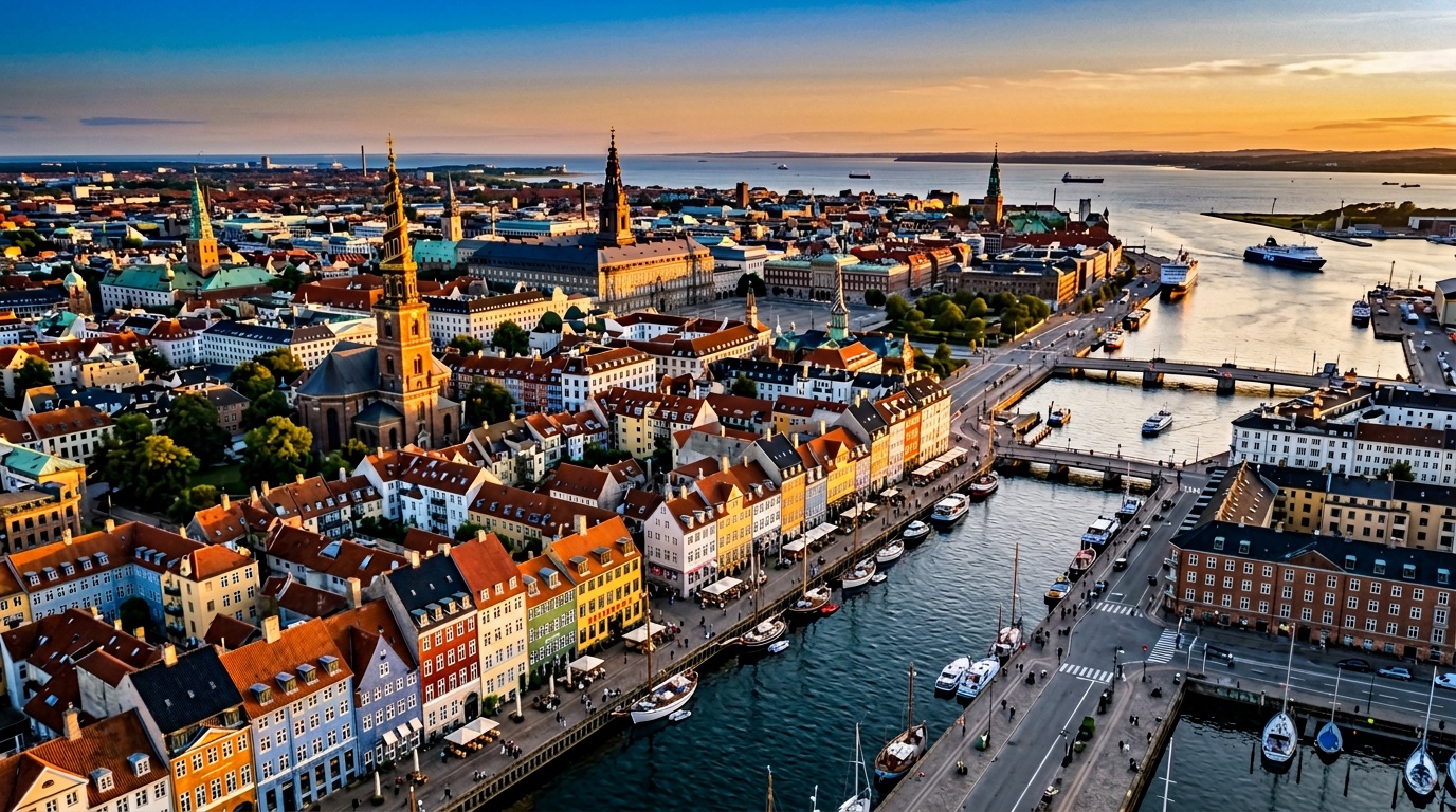 Aerial view of Copenhagen, the destination for FlyKube flights from Barcelona
