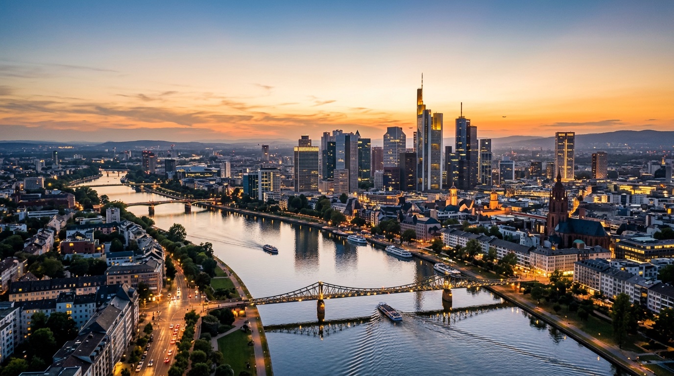Aerial view of Frankfurt, the destination for FlyKube flights from Barcelona