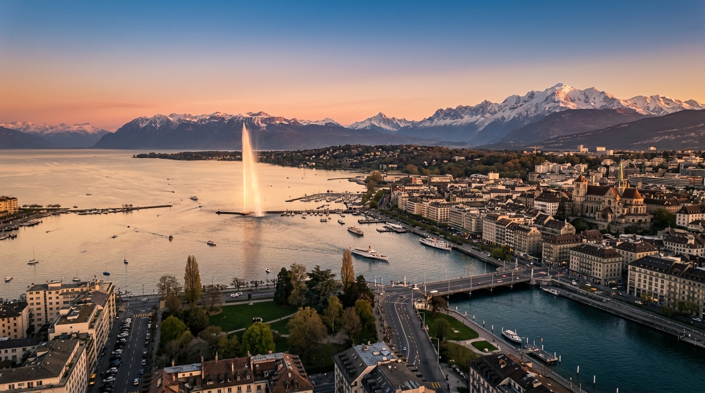 Aerial view of Geneva, the destination for FlyKube flights from Barcelona