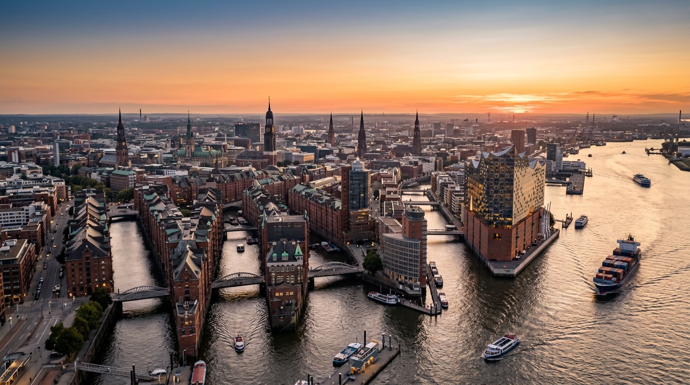 Aerial view of Hamburg, the destination for FlyKube flights from Barcelona
