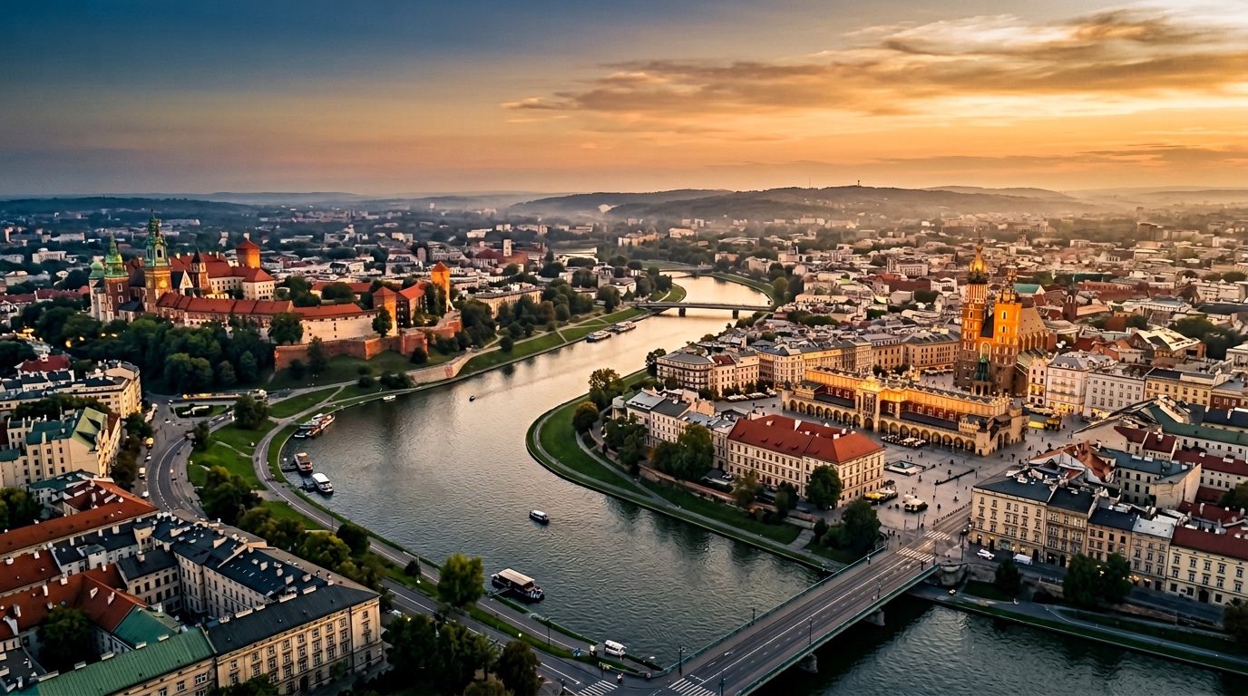 Aerial view of Krakow, the destination for FlyKube flights from Barcelona