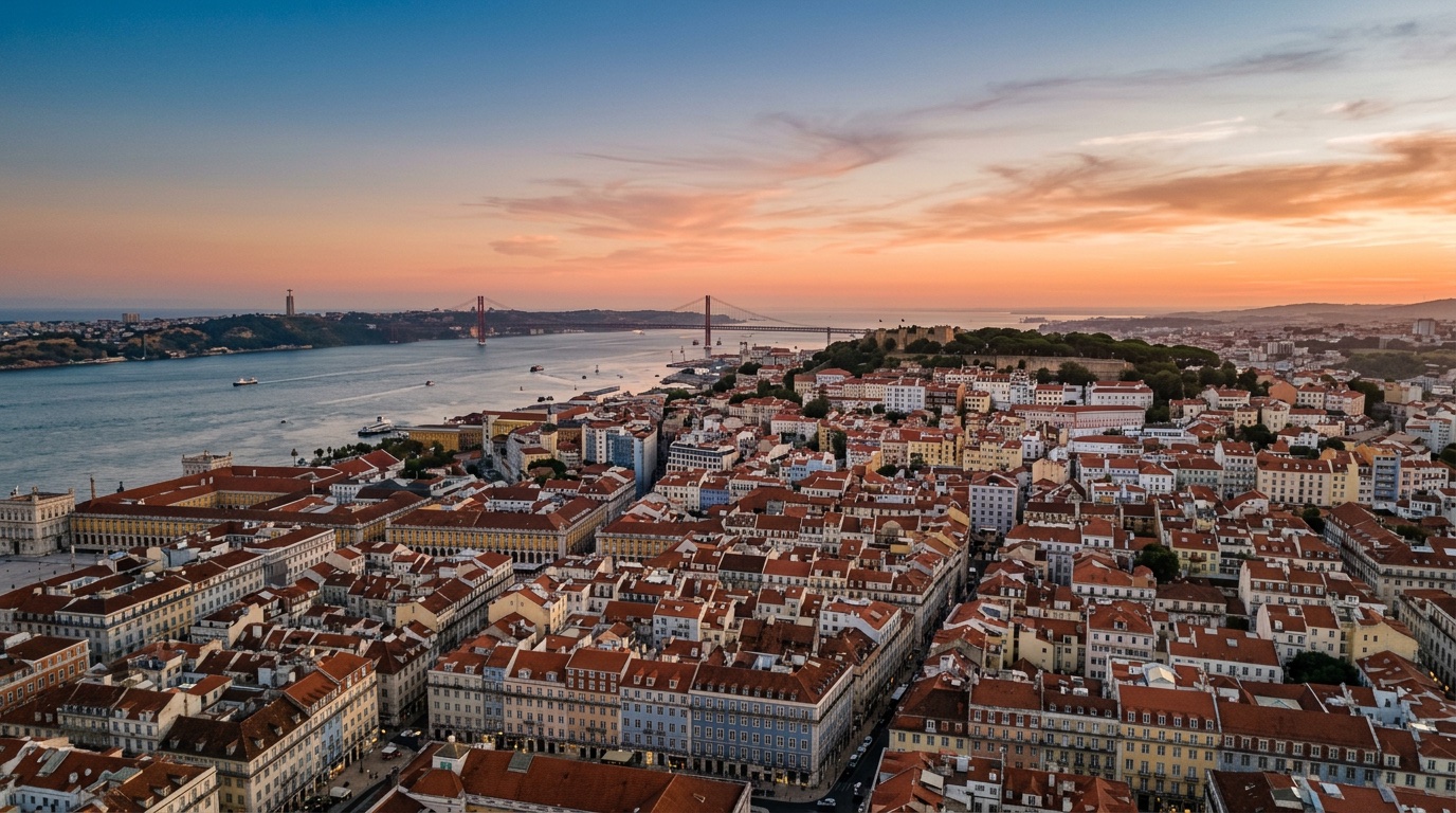 Widok z lotu ptaka na Lizbona, cel lotów FlyKube z Barcelona