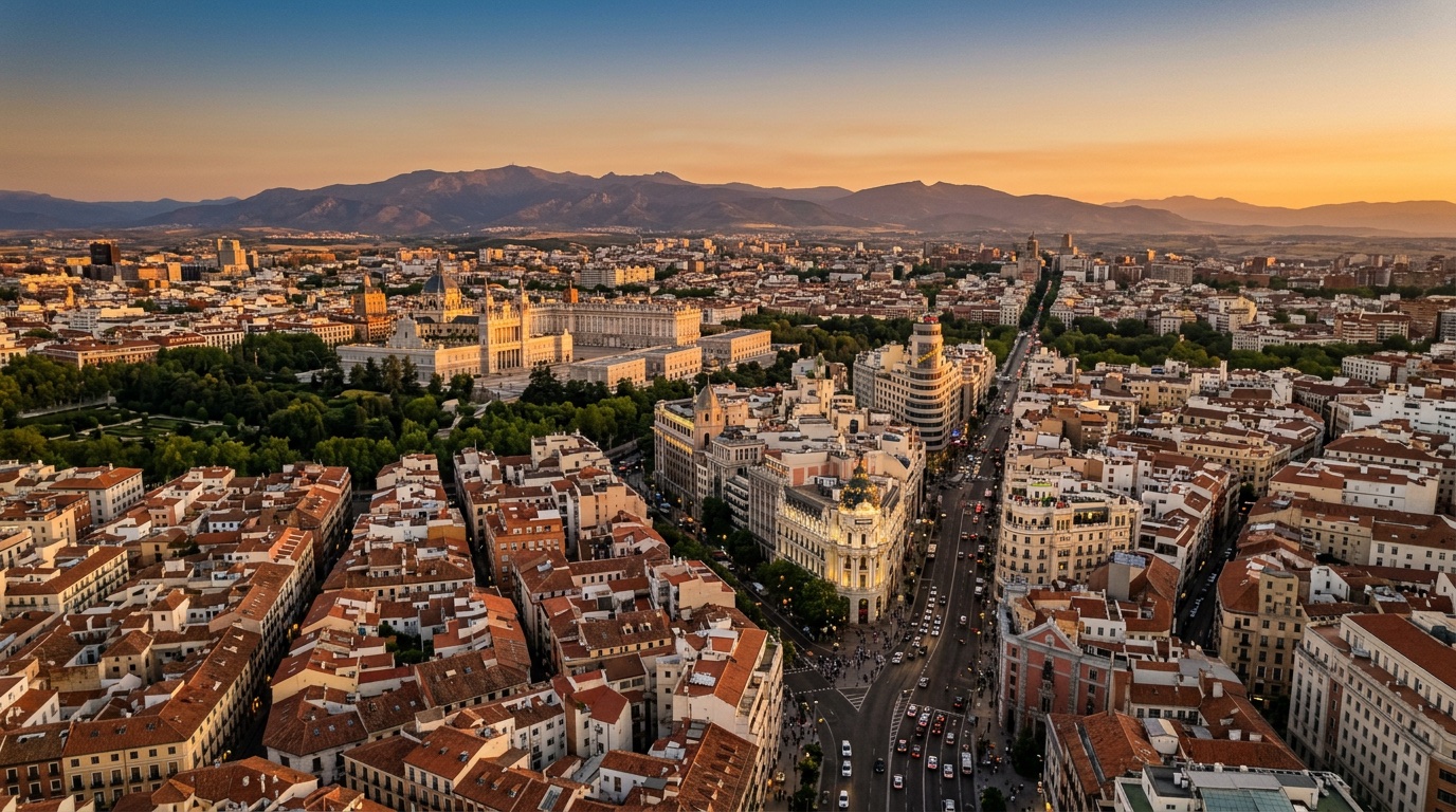 Aerial view of Madrid, the destination for FlyKube flights from Barcelona