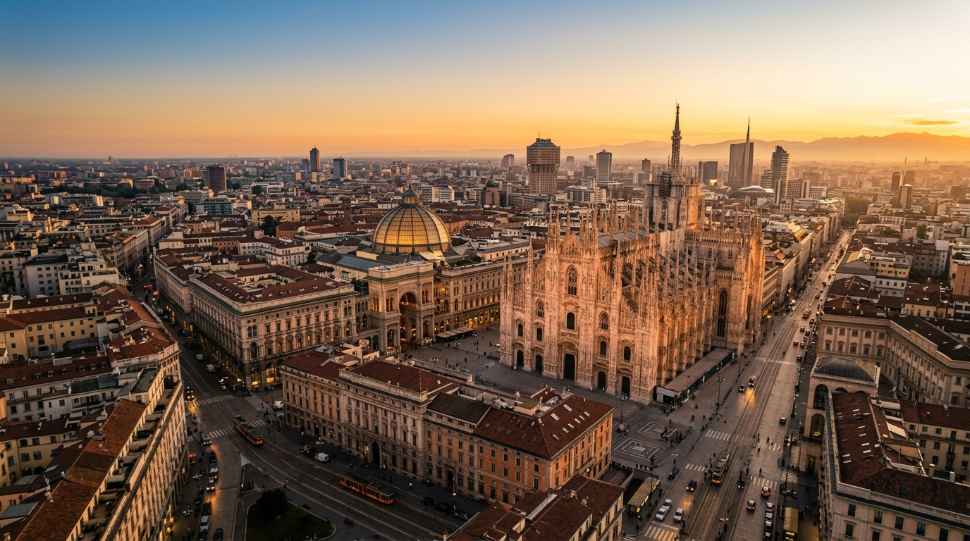 Aerial view of Milan, the destination for FlyKube flights from Barcelona