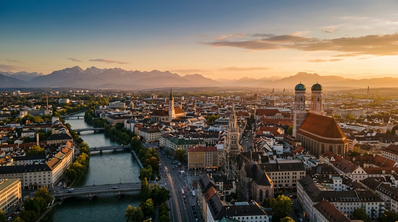Aerial view of Munich, the destination for FlyKube flights from Barcelona
