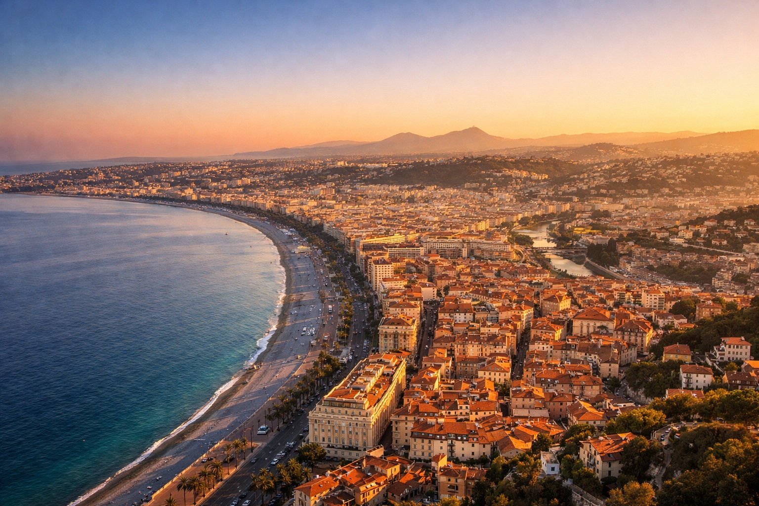 Aerial view of Nice, the destination for FlyKube flights from Barcelona
