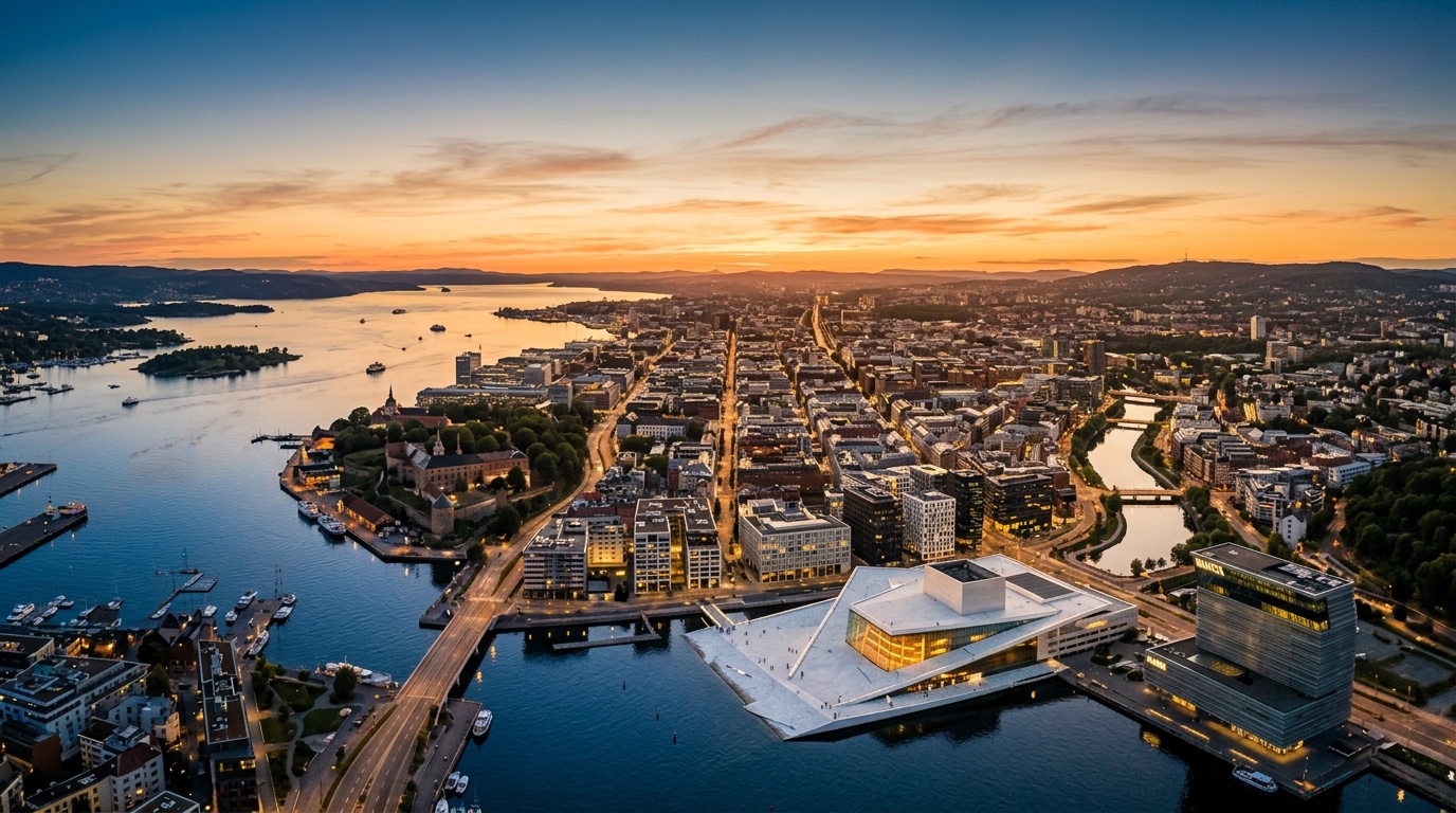 Aerial view of Oslo, the destination for FlyKube flights from Barcelona