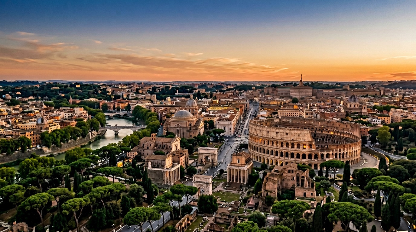 Widok z lotu ptaka na Rzym, cel lotów FlyKube z Barcelona