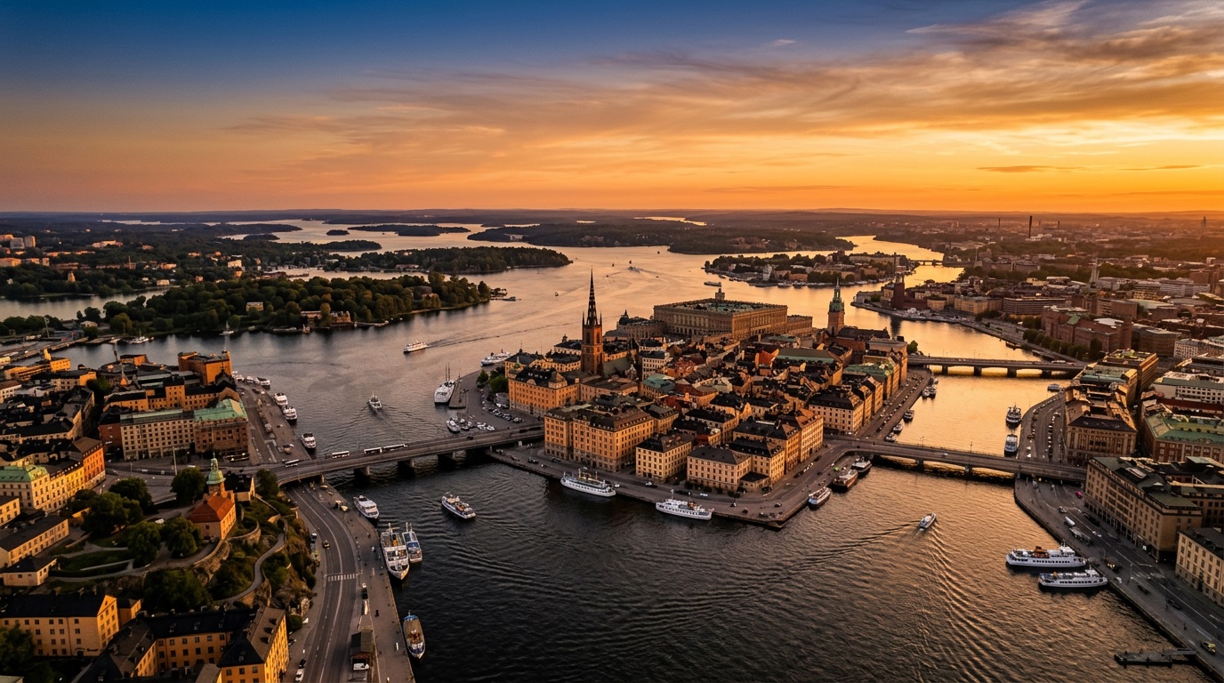 Aerial view of Stockholm, the destination for FlyKube flights from Barcelona