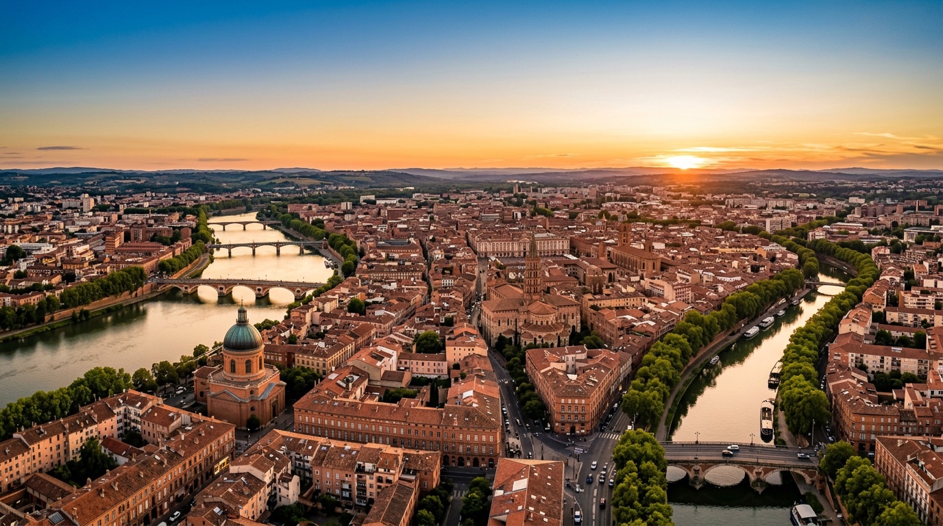 Aerial view of Toulouse, the destination for FlyKube flights from Barcelona