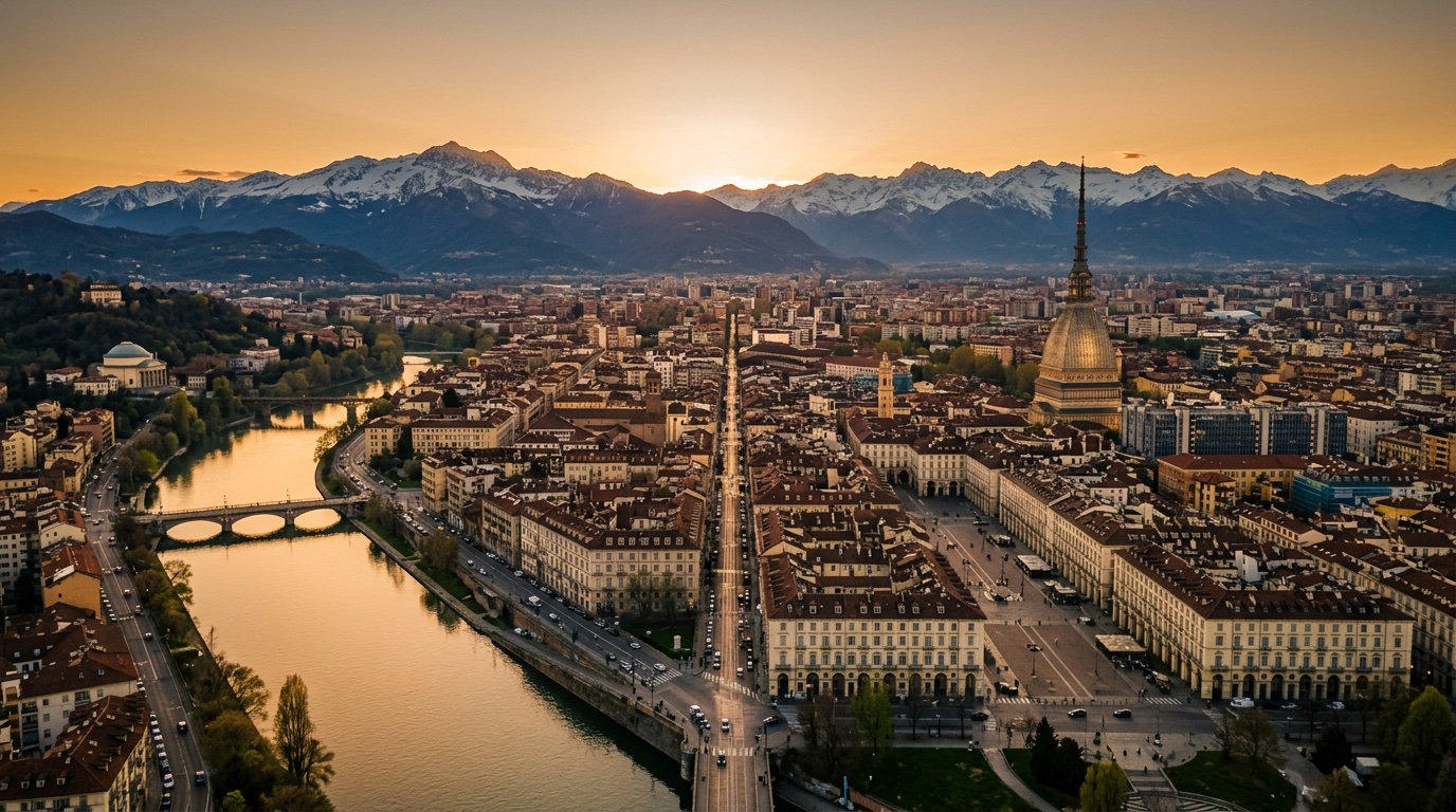 Aerial view of Turin, the destination for FlyKube flights from Barcelona