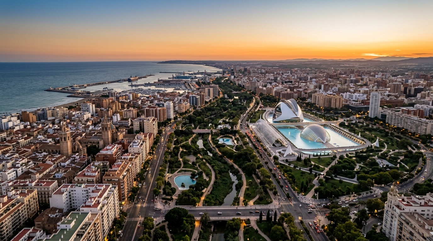 Aerial view of Valencia, the destination for FlyKube flights from Barcelona