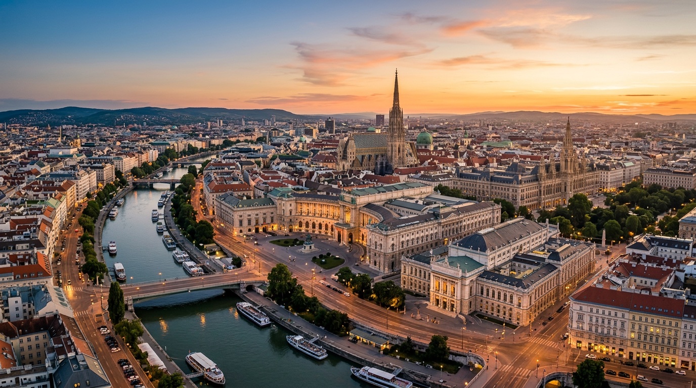 Aerial view of Vienna, the destination for FlyKube flights from Barcelona