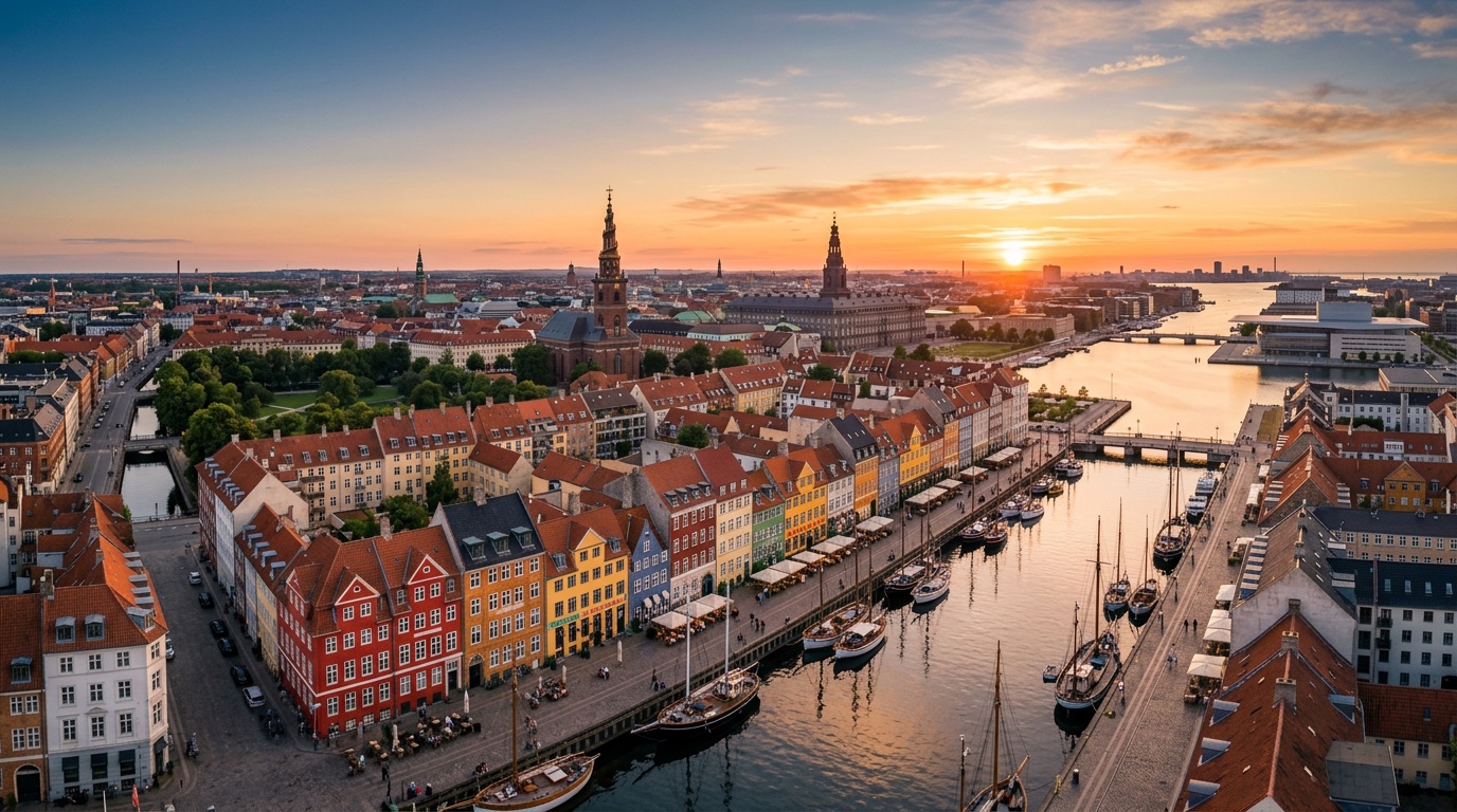 Aerial view of Copenhagen, the destination for FlyKube flights from Berlin