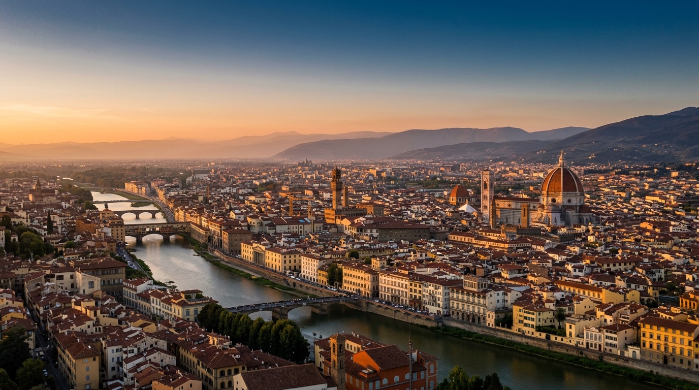 Aerial view of Florence, the destination for FlyKube flights from Berlin