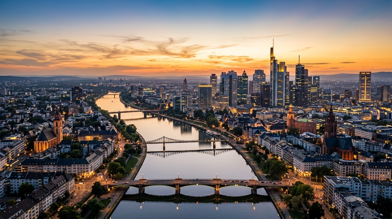 Aerial view of Frankfurt, the destination for FlyKube flights from Berlin