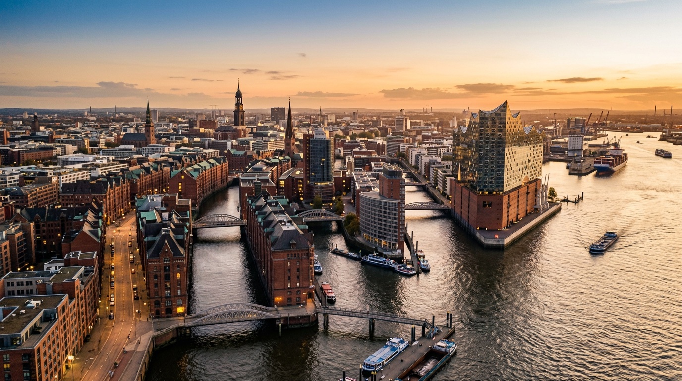 Aerial view of Hamburg, the destination for FlyKube flights from Berlin